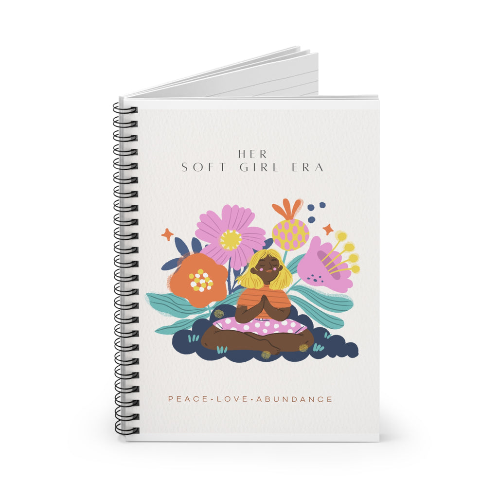 Her Soft Girl Era Spiral Notebook — "Peace • Love • Abundance" Floral Meditation Journal