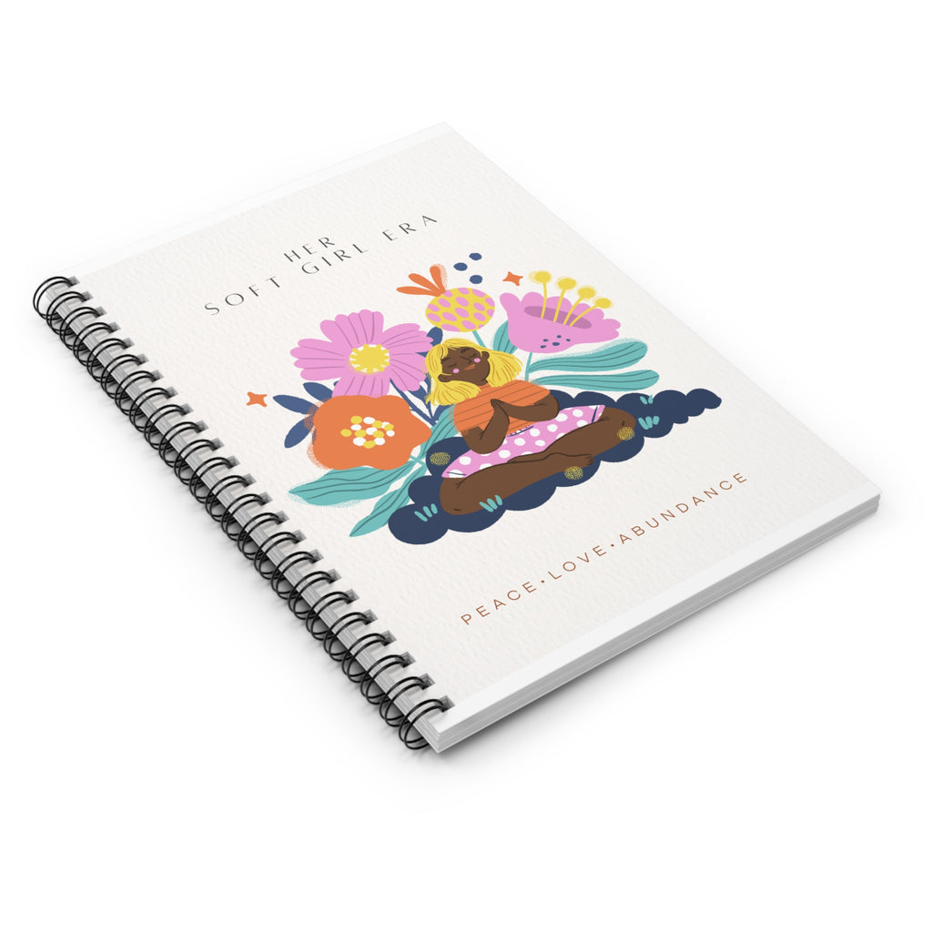 Her Soft Girl Era Spiral Notebook — "Peace • Love • Abundance" Floral Meditation Journal