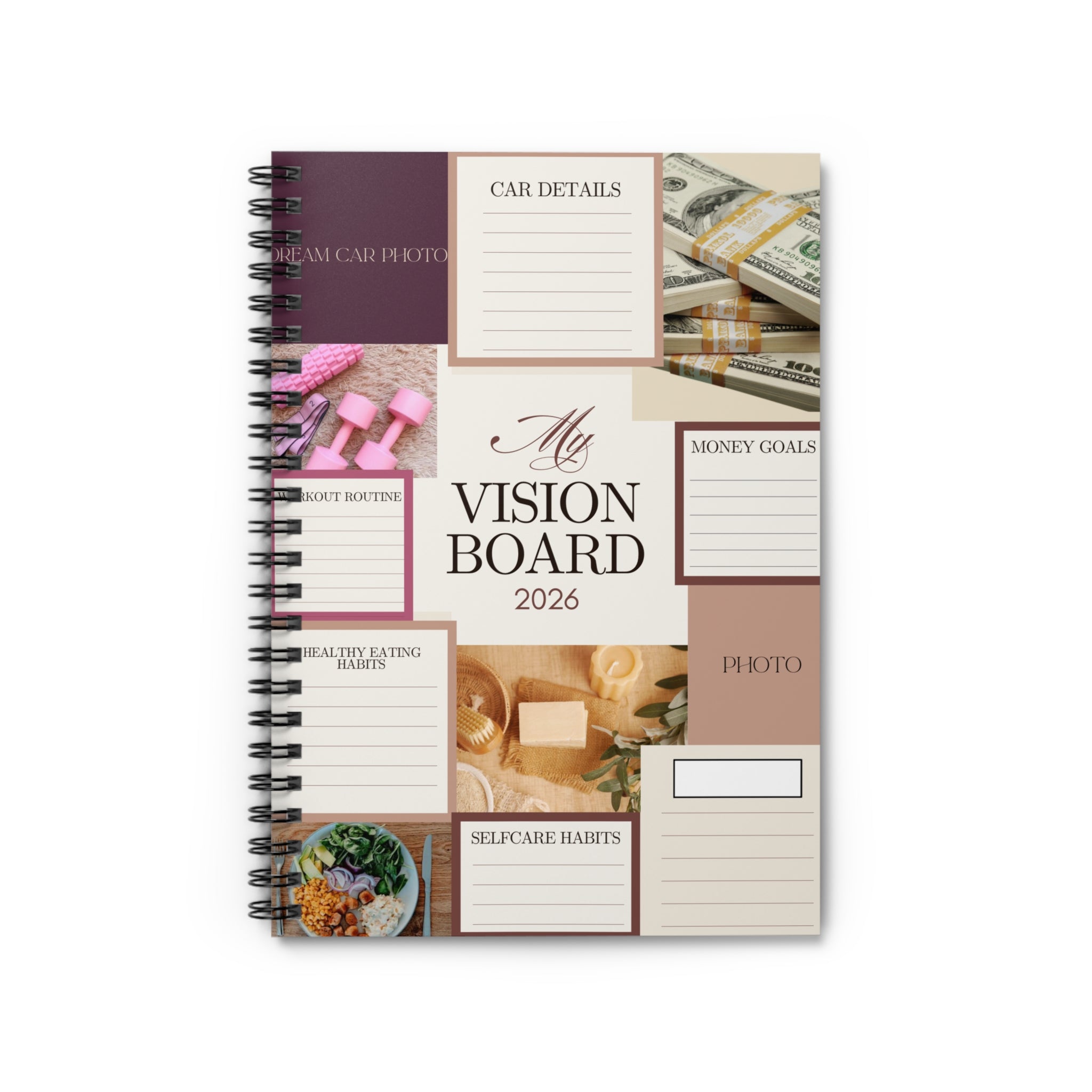 Vision Board Spiral Notebook 2026 – Ruled Goal Planner for Money, Self-Care & Dreams
