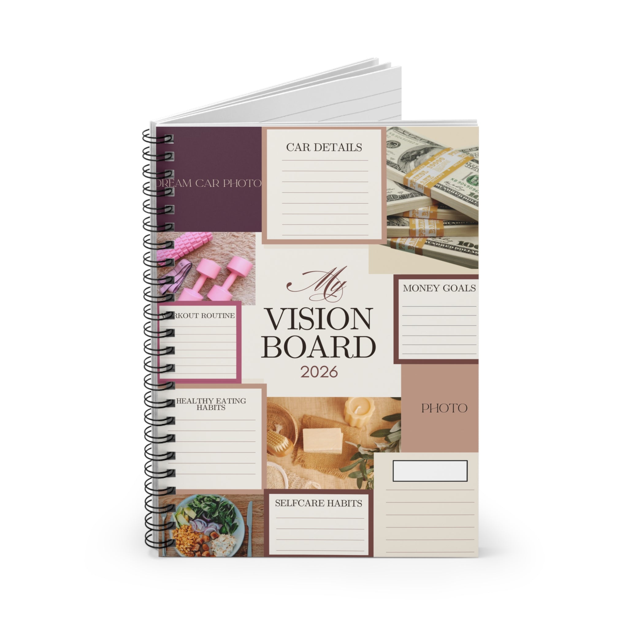 Vision Board Spiral Notebook 2026 – Ruled Goal Planner for Money, Self-Care & Dreams
