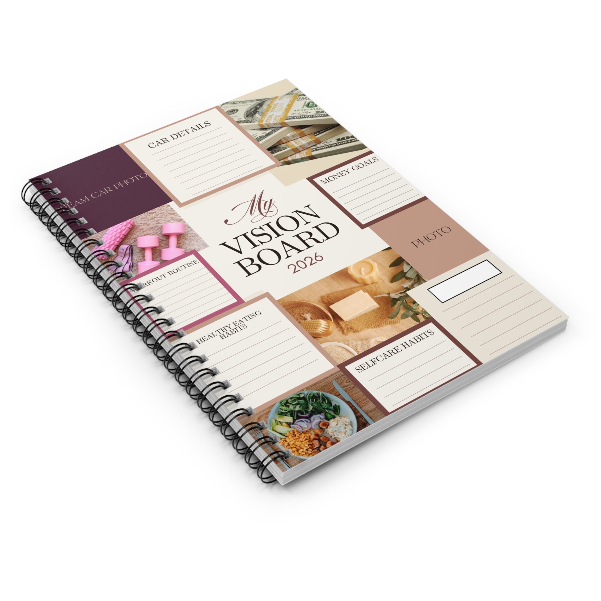 Vision Board Spiral Notebook 2026 – Ruled Goal Planner for Money, Self-Care & Dreams