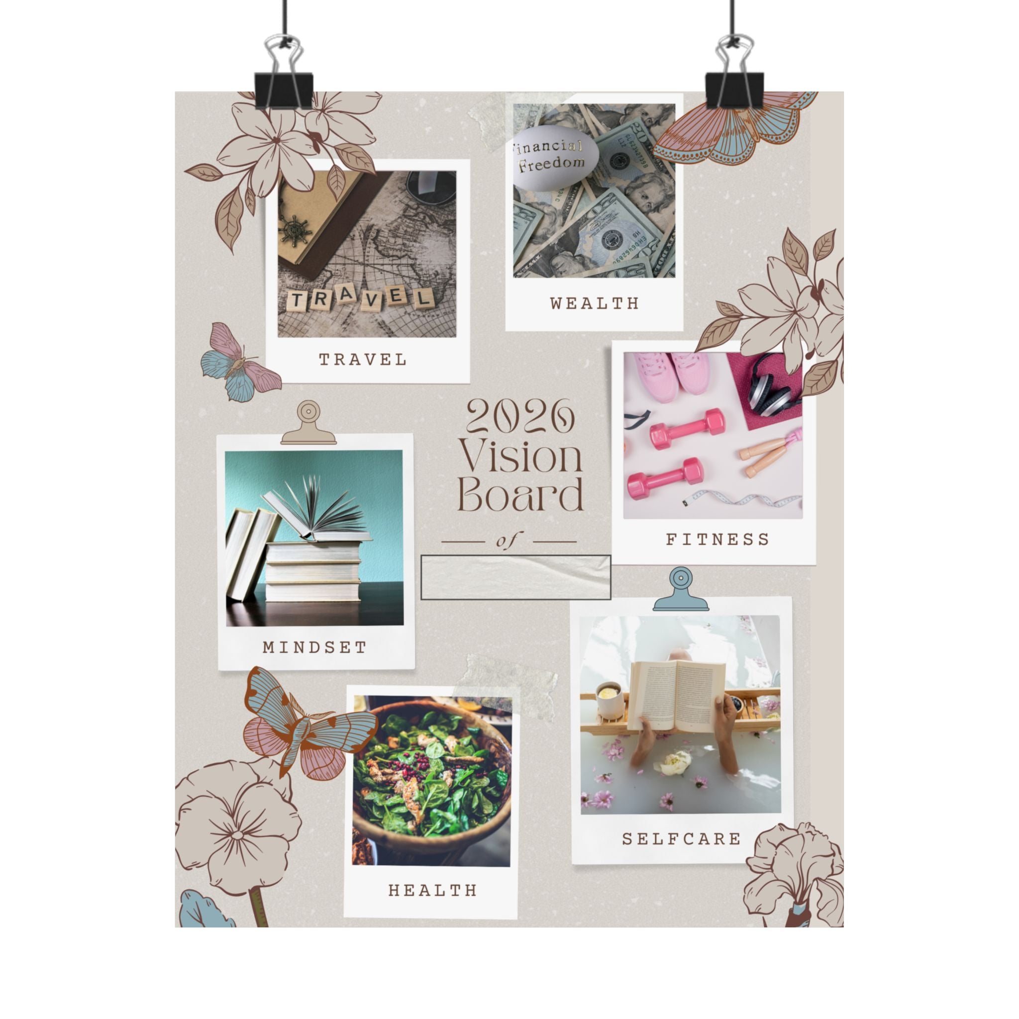 Vision Board Poster - 2026 Matte Vertical Inspiration Print for Travel, Wealth, Fitness, Health & Self-Care