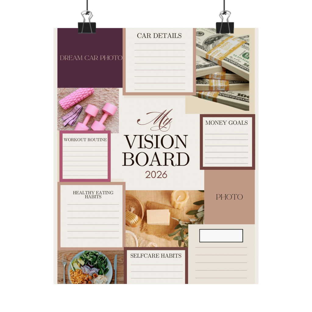 Vision Board Poster 2026 — Matte Vertical Goal Planner for Money, Self-Care & Fitness