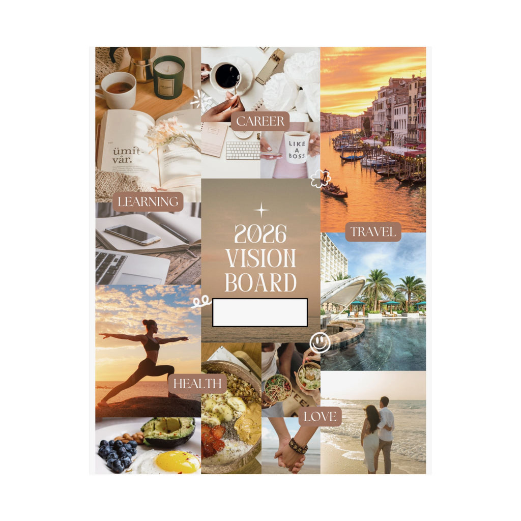 2026 Vision Board Poster — Matte Inspirational Collage for Travel, Health & Career Goals