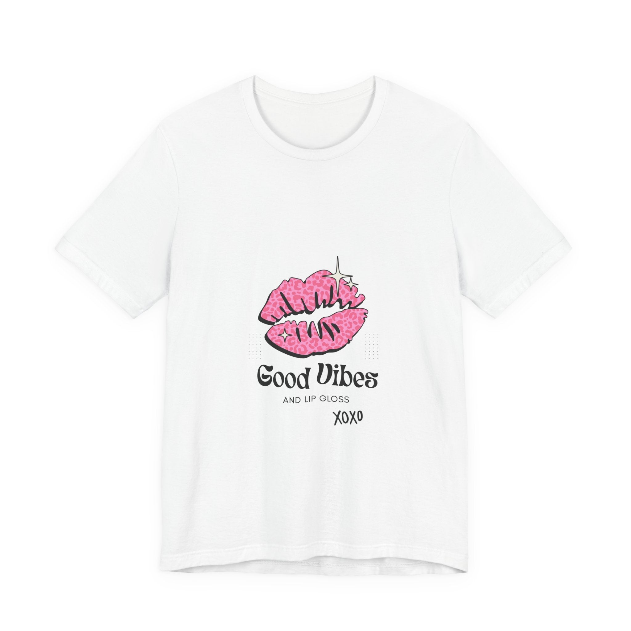 Good Vibes Lip Print Tee — "Good Vibes and Lip Gloss XOXO" Graphic T-Shirt