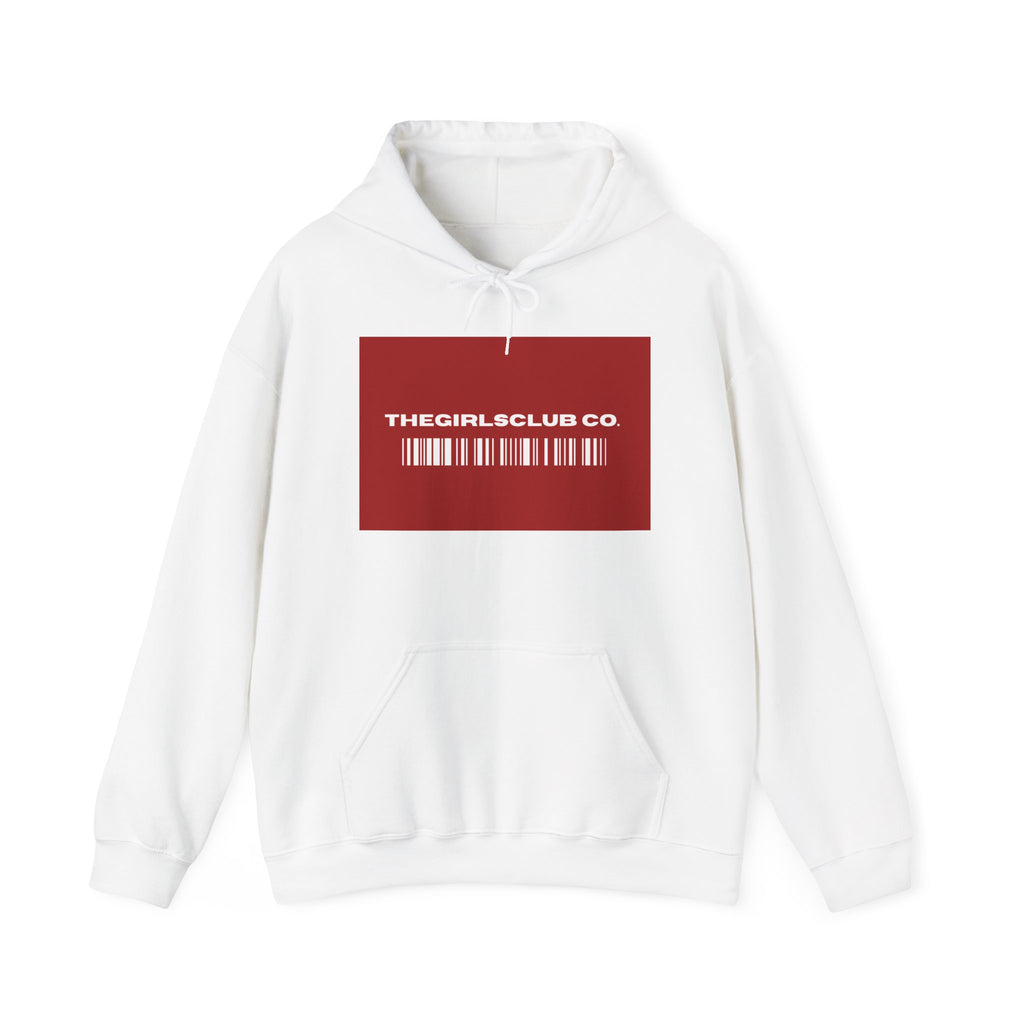 TheGirls.Club Co Barcode Hoodie — Minimal Red Logo Pullover