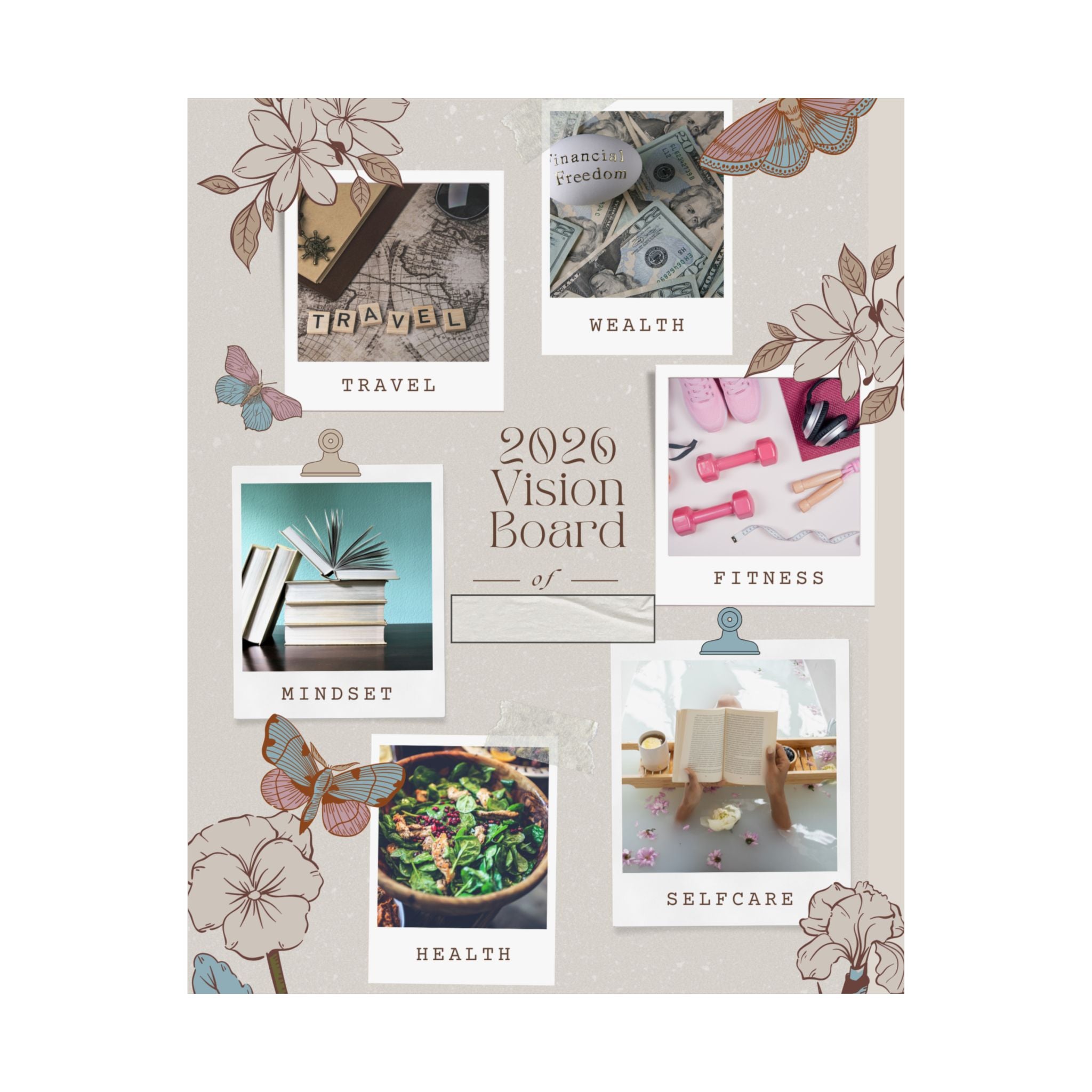Vision Board Poster - 2026 Matte Vertical Inspiration Print for Travel, Wealth, Fitness, Health & Self-Care