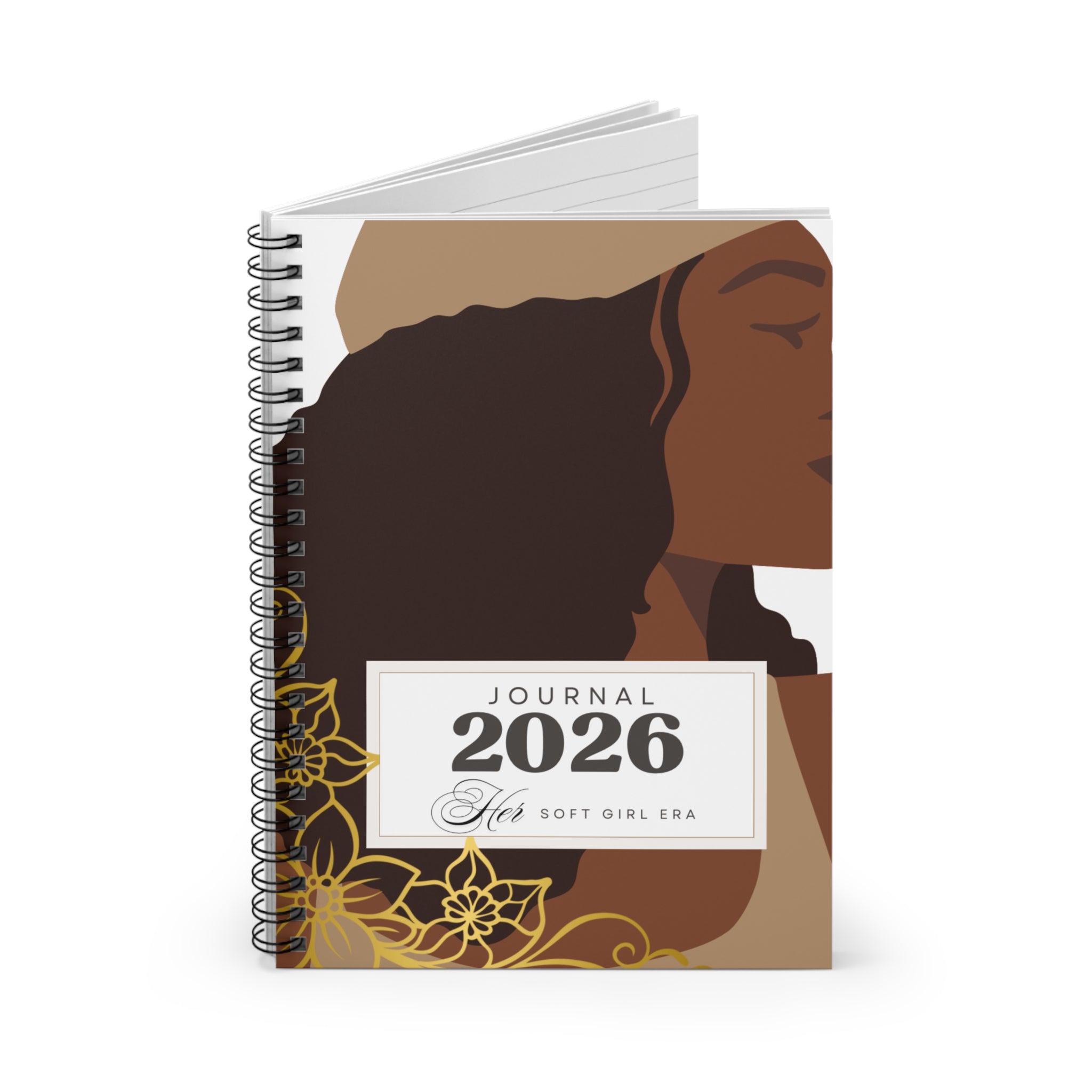 2026 Soft Girl Era Spiral Journal — Ruled Notebook for Women, Floral Afrocentric Cover