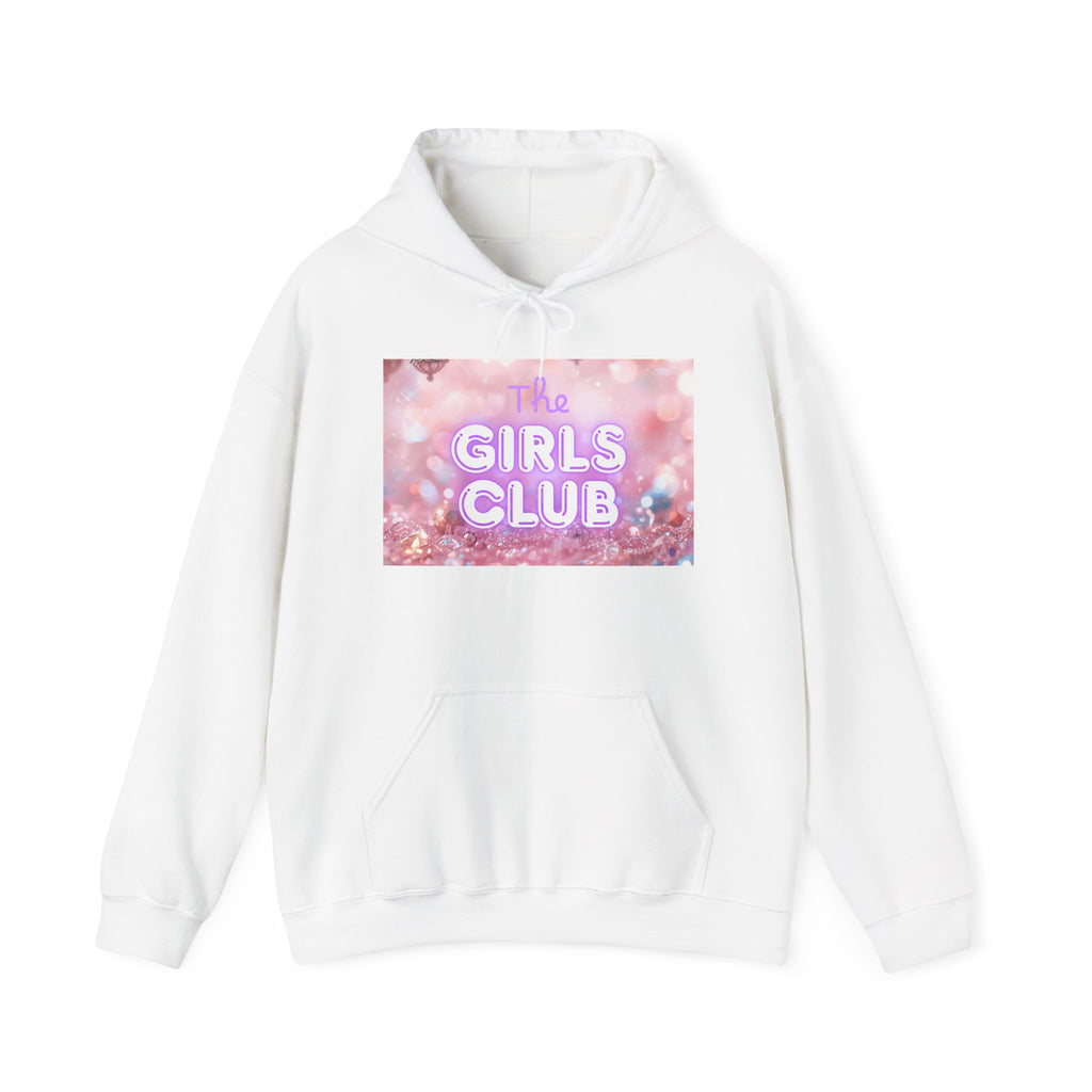Girls Club Hoodie – Pink Glitter Neon Logo Women's Crew Hooded Sweatshirt