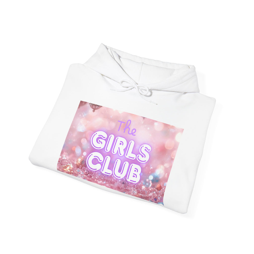 Girls Club Hoodie – Pink Glitter Neon Logo Women's Crew Hooded Sweatshirt
