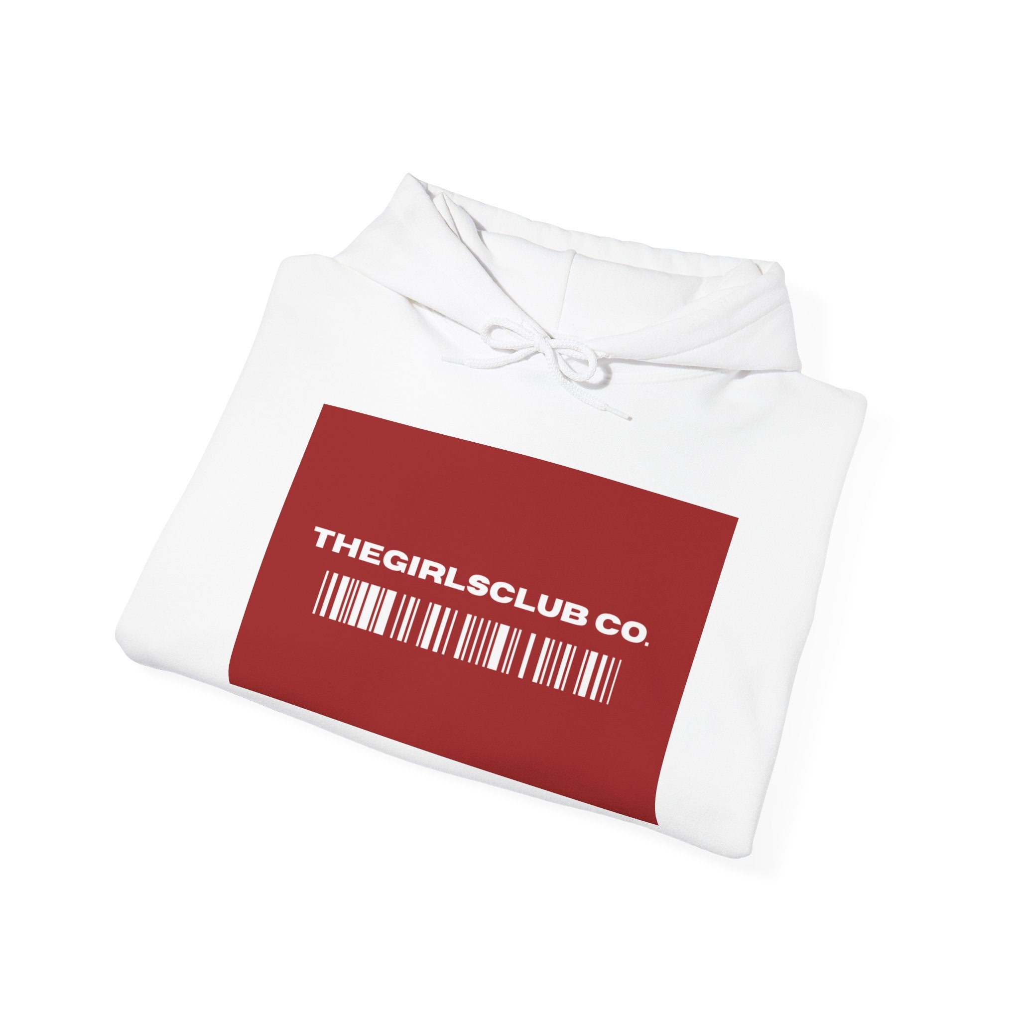 TheGirls.Club Co Barcode Hoodie — Minimal Red Logo Pullover