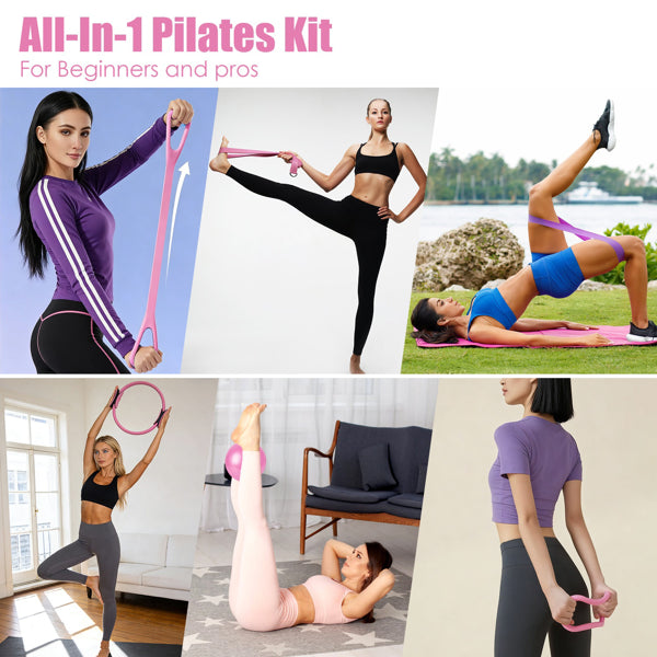 14Pcs All-in-One Pilates Kit, Pilates Ring Yoga Ball Resistance Bands Set With Carry Bag, Full Body Workout Equipment For Home Gym Travel