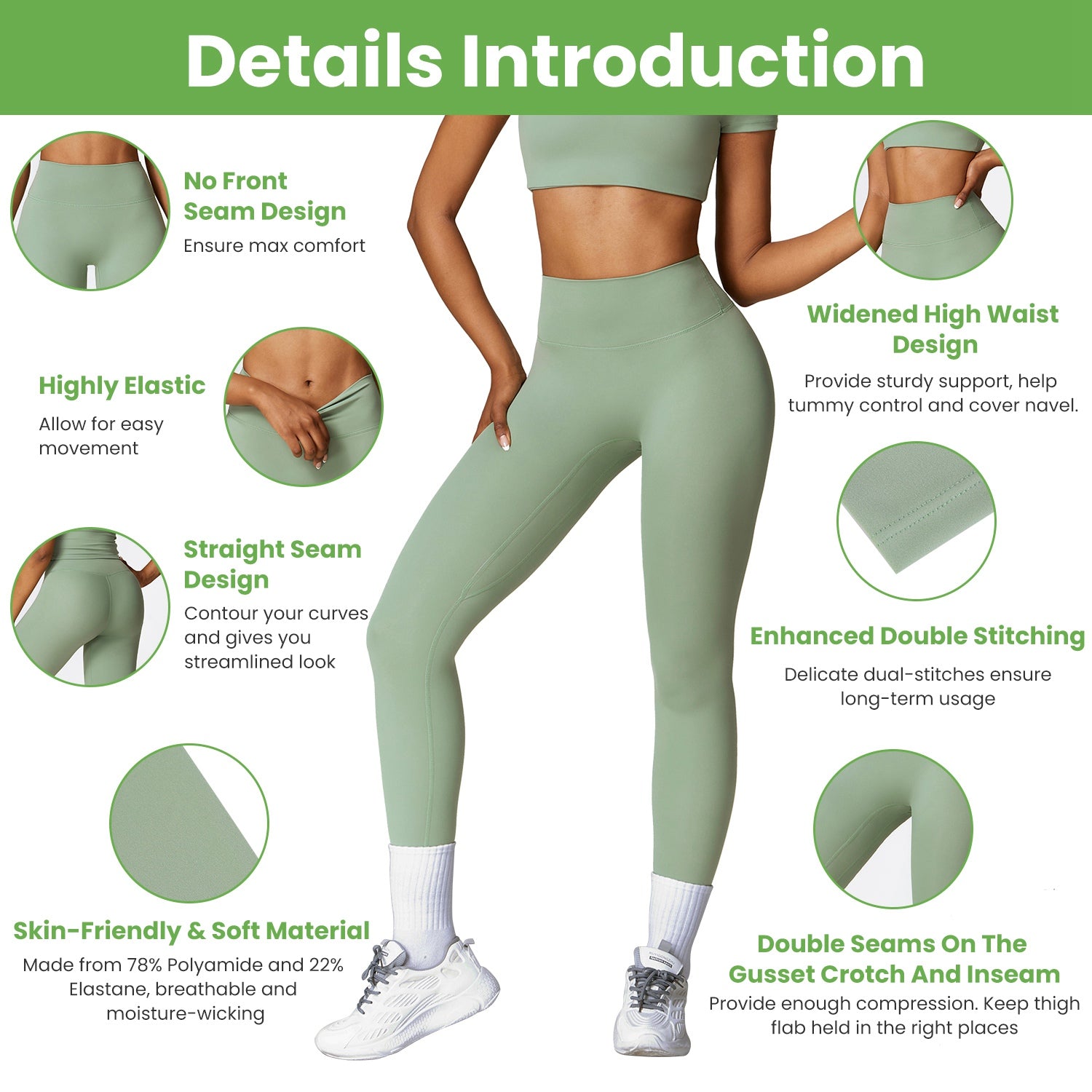 4 Sizes-5 Colors Option -- 1Pc Women's High Waist Workout Leggings Tummy Control Compression Yoga Tight Pants Gym Pants Athletic Running Leggings With 25In Inseam No Front Seam